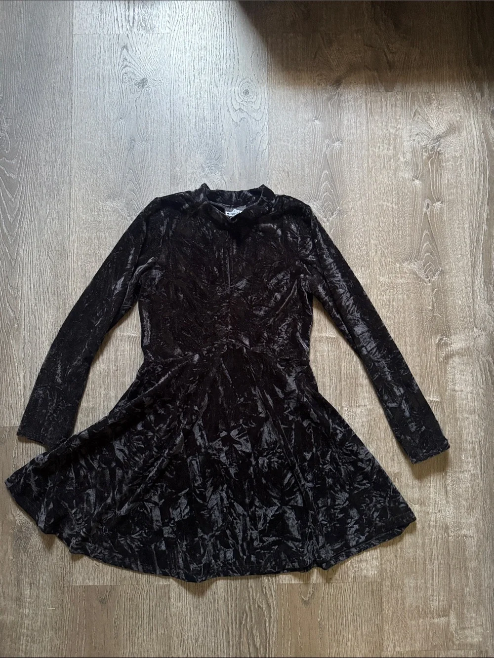 Angie Black Velvet Long-Sleeve Twirl Dress - Picture 1 of 3